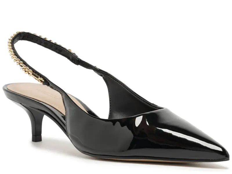 Patent Leather Kitten Heel Slingback with Gold Chain