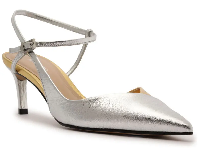 Pointed-Toe Ankle Strap Kitten Heels