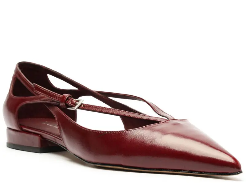 Leather Cut-Out Flats with Ankle Strap