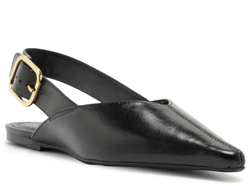 Leather Slingback Flats with Gold Buckle
