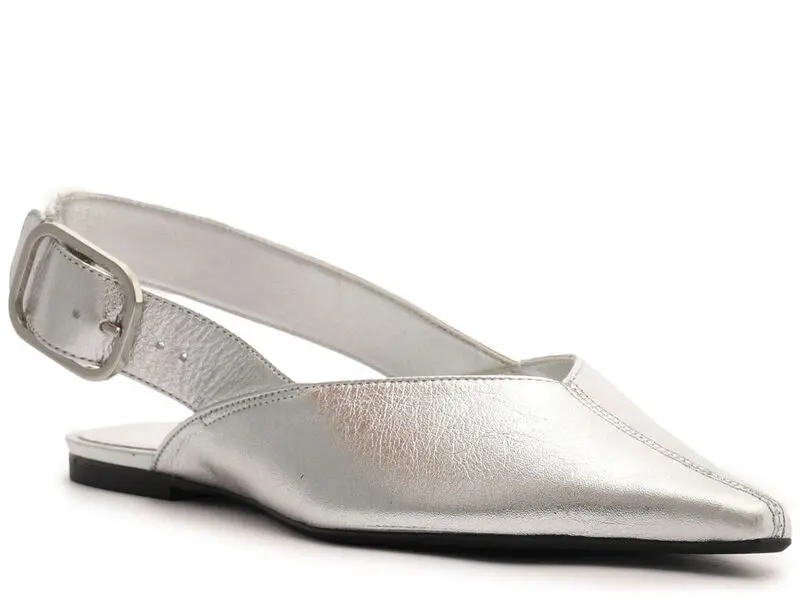 Leather Slingback Flats with Gold Buckle