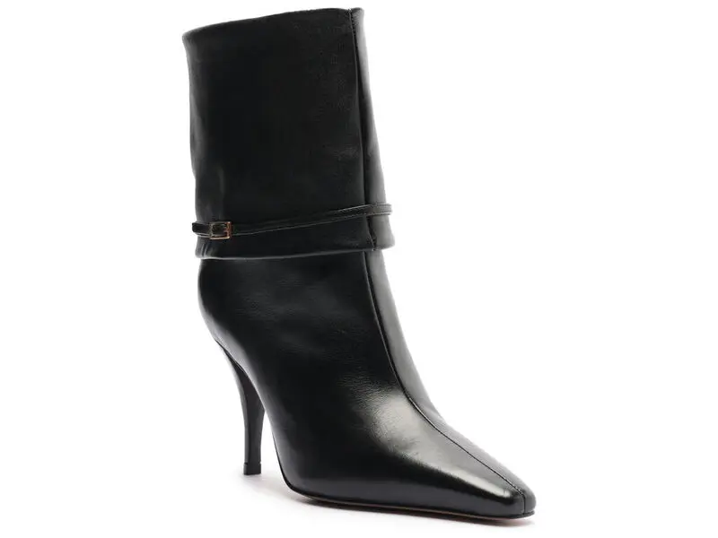 Leather Fold-Over Stiletto Boots with Buckle