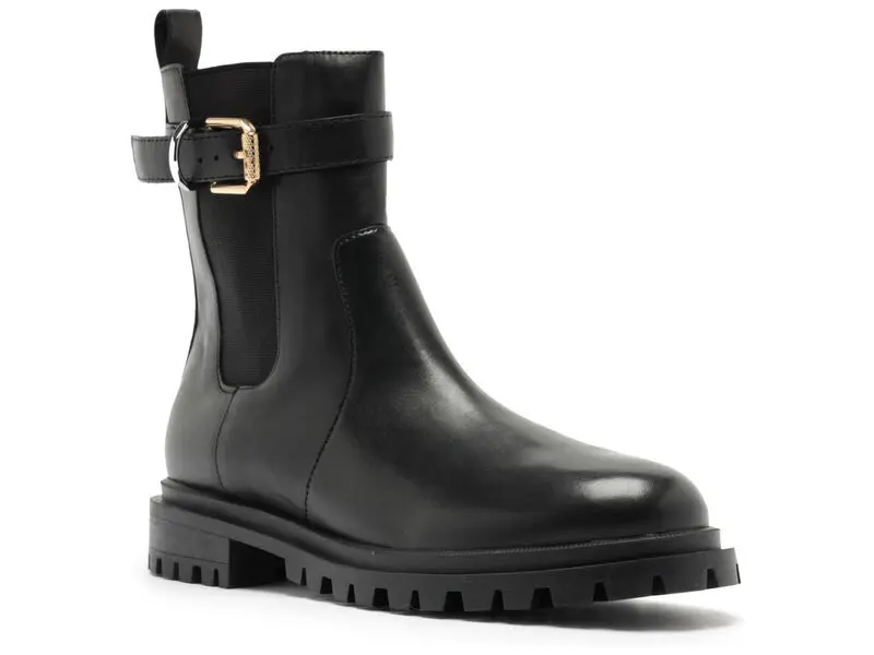 Leather Lug Sole Chelsea Boots with Buckle Strap