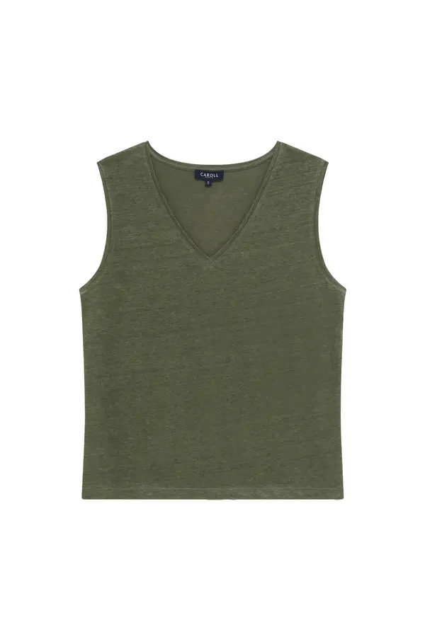 Sleeveless Linen V-neck Top