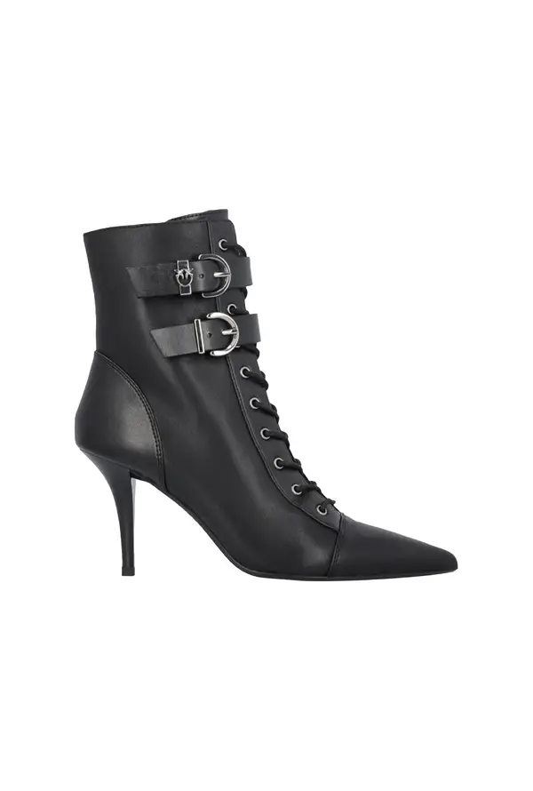 Pointed-Toe Heeled Leather Boots