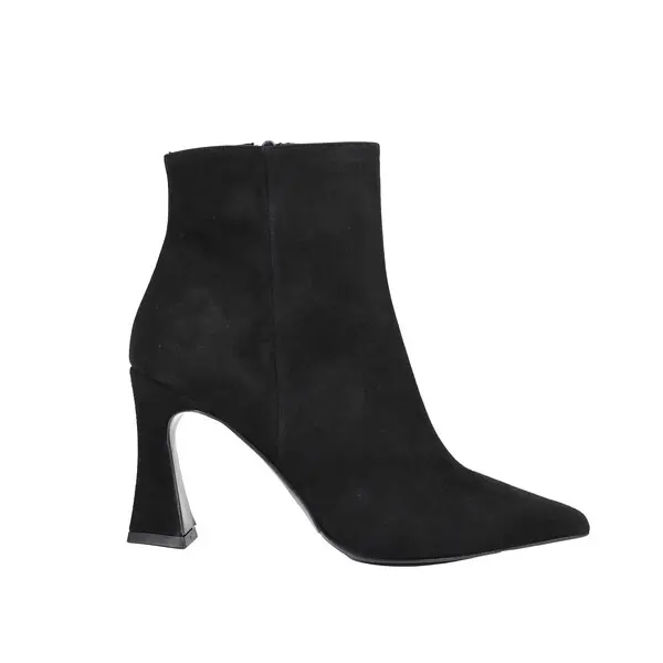 Pointed-Toe Suede Ankle Boots With Flared Heel