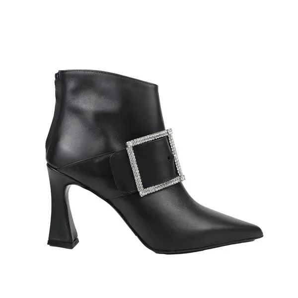 Pointed-Toe Ankle Boots With Rhinestone Buckle