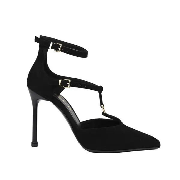 Suede T-Strap Stiletto Heels Pump