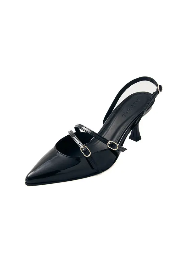 Patent Leather Pointed-Toe Slingback Heeled Pump
