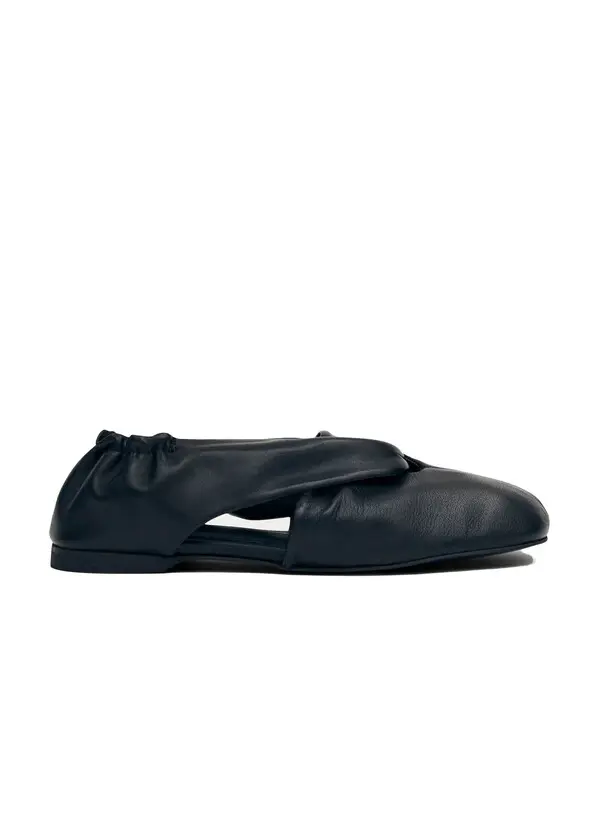 Ruched Leather Cut-Out Ballerinas