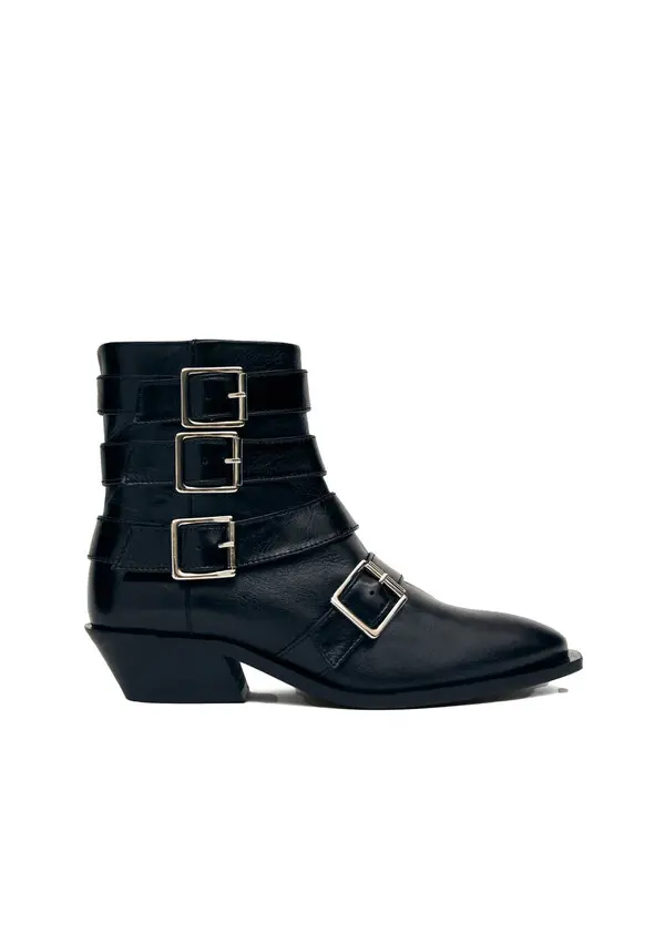 Multi-Buckle Western Ankle Boots