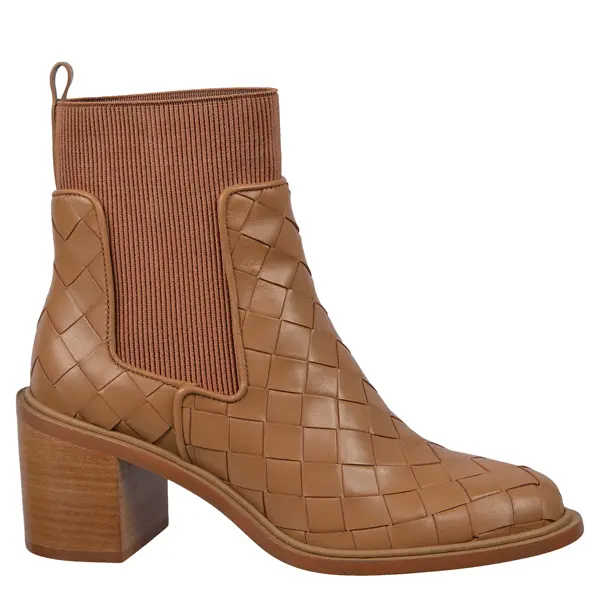 Block Heel Leather Woven Ankle Boots