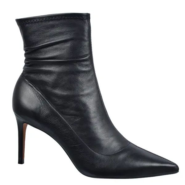 Ruched Stiletto Leather Ankle Boots