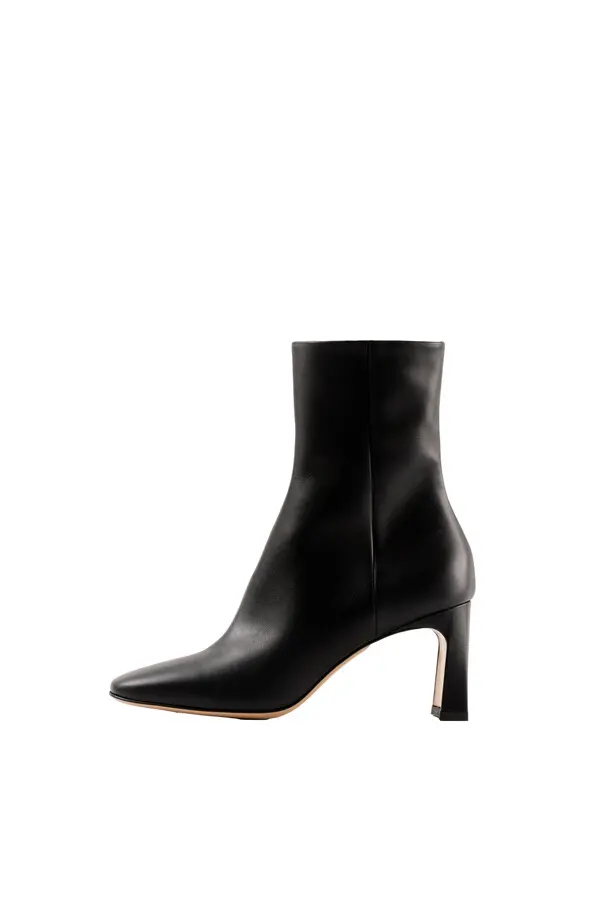 Flared Heel Leather Ankle Boots