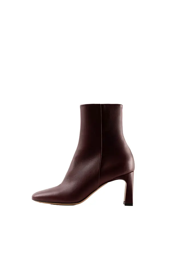 Flared Heel Leather Ankle Boots