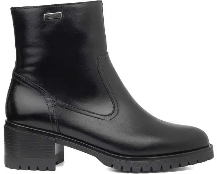 Block Heel Leather Ankle Boot With Lug Sole