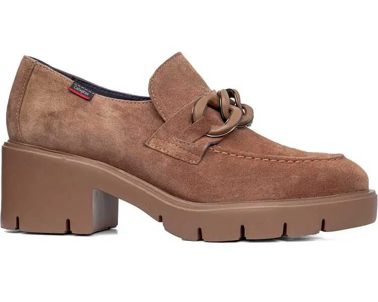 Suede Heeled Loafer With Chain Detail