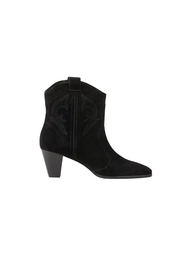Embroidered Suede Cowboy Ankle Boots