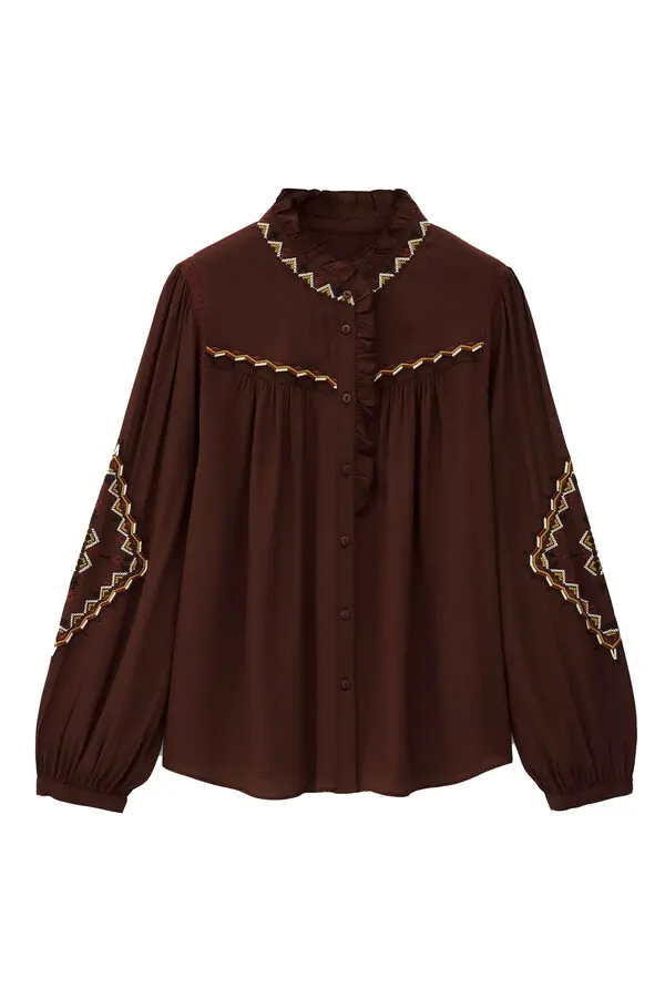 Embroidered Ruffle Blouse