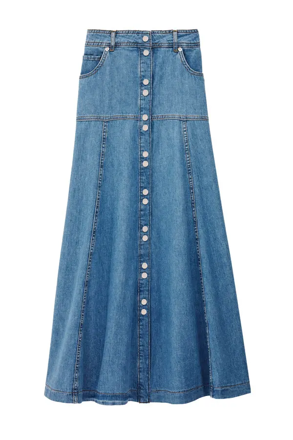Full Front Buttoned Denim Long Skirt