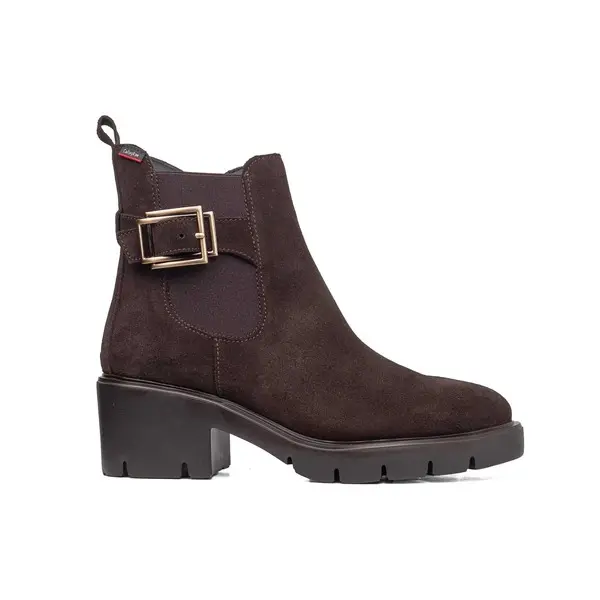 Suede Ankle Boot With Buckle And Lug Sole
