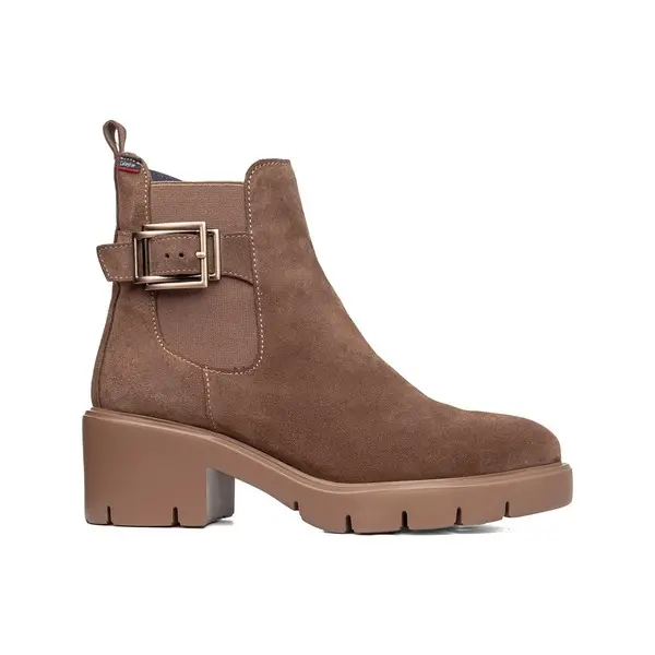 Suede Ankle Boot With Buckle And Lug Sole