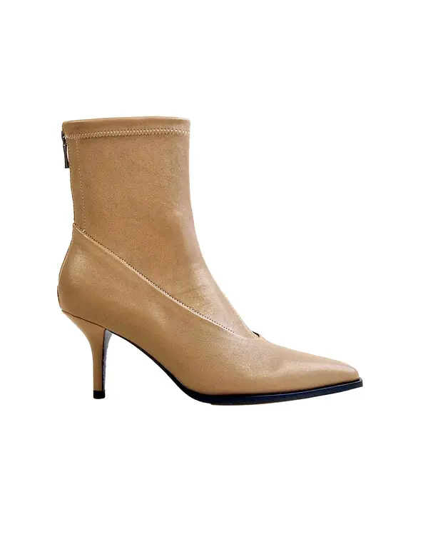 Kitten Heel Pointy Leather Ankle Boots
