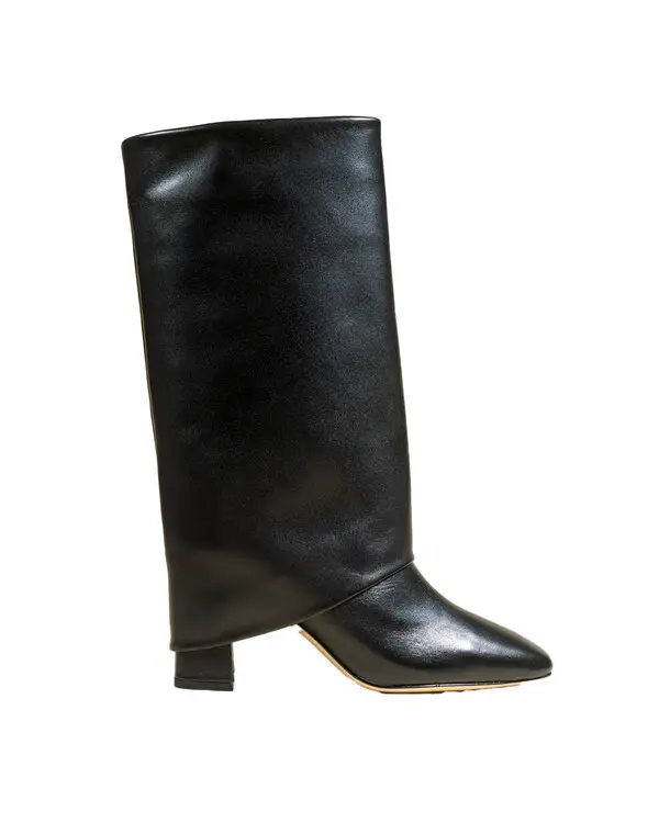 Mid Calf Bock Heel Leather Boots