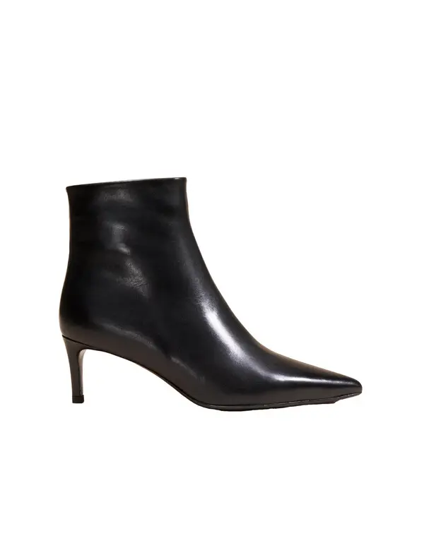 Pointed Leather Ankle Boots With Kitten Heels