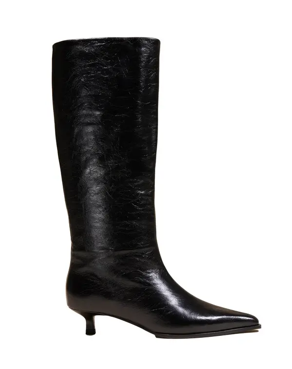 Kitten Heel Leather Knee-High Boots