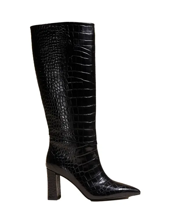High Block Heel Embossed Knee-High Boots