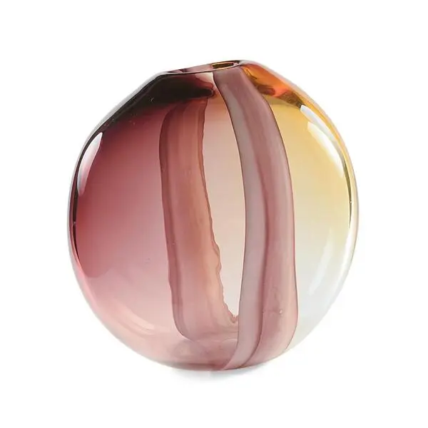 Hand-Blown Glass Pebble Vase in Amber and Plum 26x13.5x 26h CM