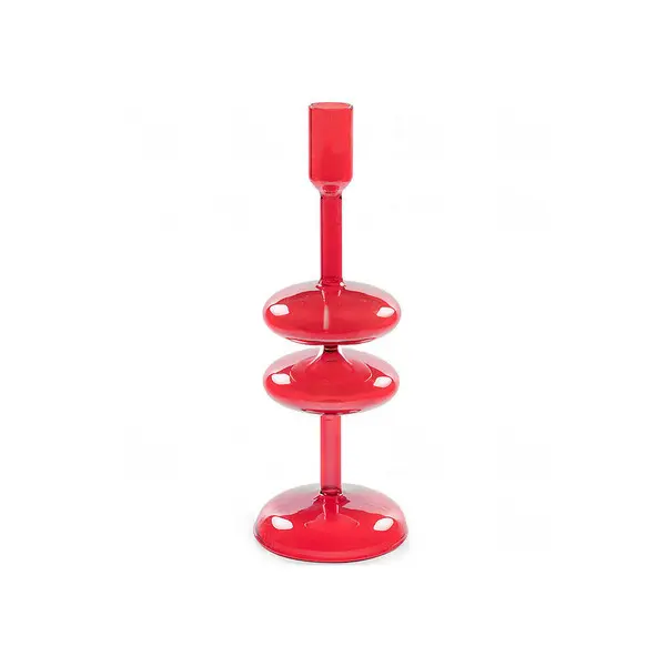 Red Glass Candlestick with Stacked Bubble Design 10.5x29h CM