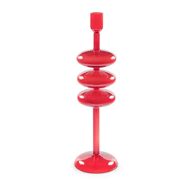 Red Glass Candlestick with Stacked Bubble Design 10.5x36h CM
