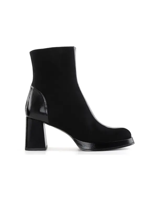 Mixed Media Suede & Patent Platform Ankle Boots