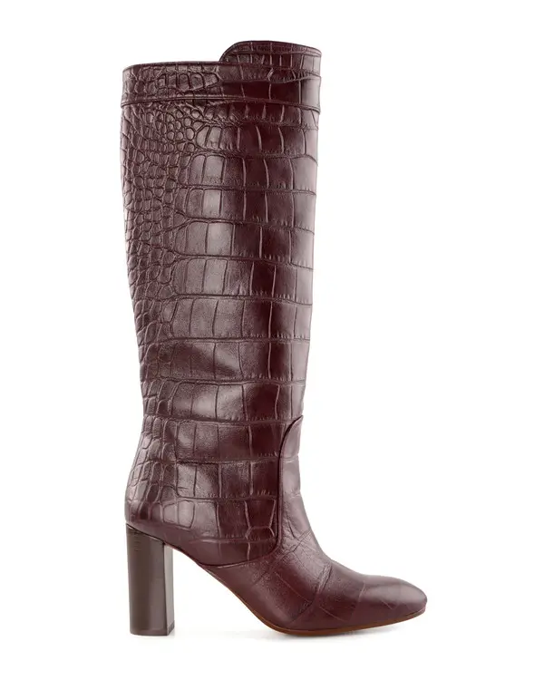 Croc-Embossed Leather Knee-High Boots