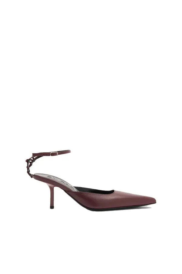 Pointed-Toe Ankle Strap Leather Pump