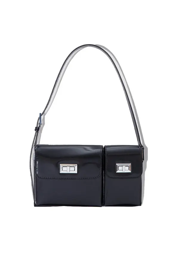 Semi Patent Leather Shoulder Bag with Dual Compartments