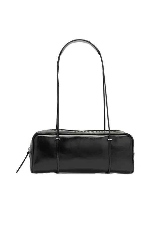 Leather Barrel Shoulder Bag with Long Strap