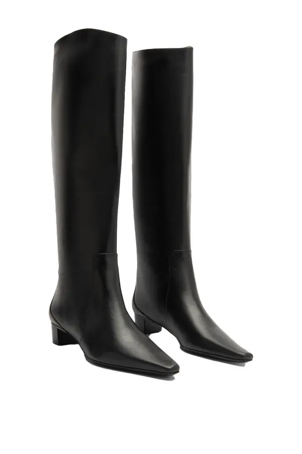 Low Block Heel Knee-high Leather Boots