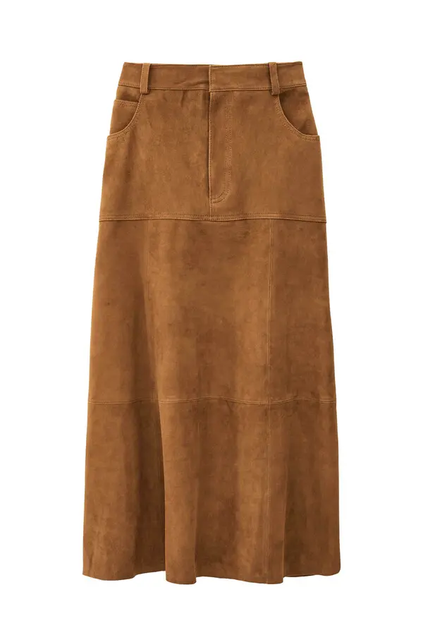 Fitted High Waist Suede Midi Skirt