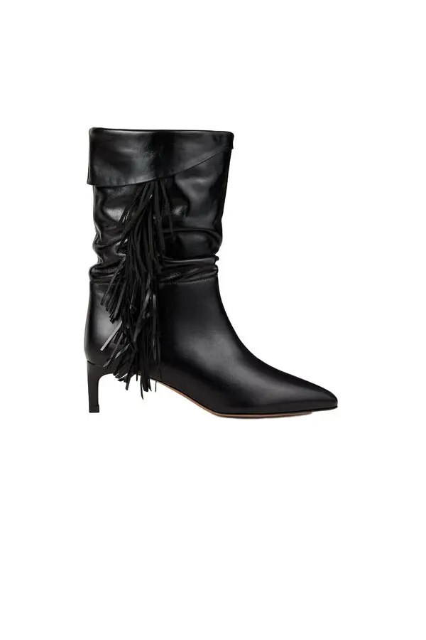 Leather Slouchy Ankle Boots with Fringe