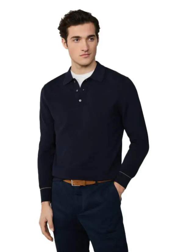 Cotton-silk Long Sleeve Textured Knit Polo