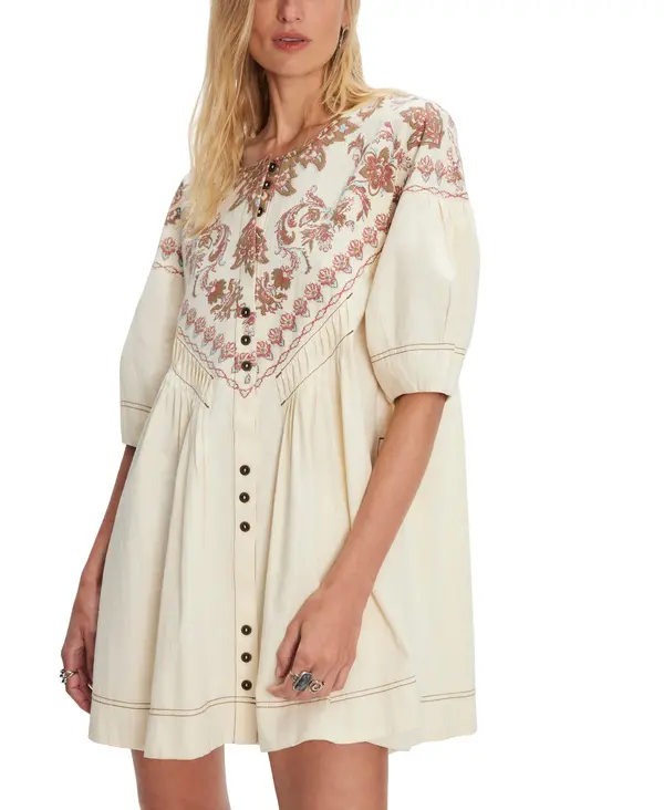 Embroidered Yoke Short Dress