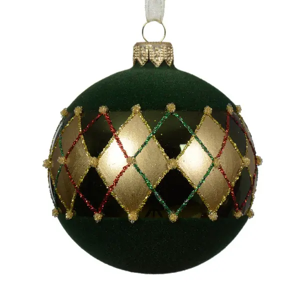Bauble Glass Ornament (Shiny Finish with Flock Check Decoration) Image