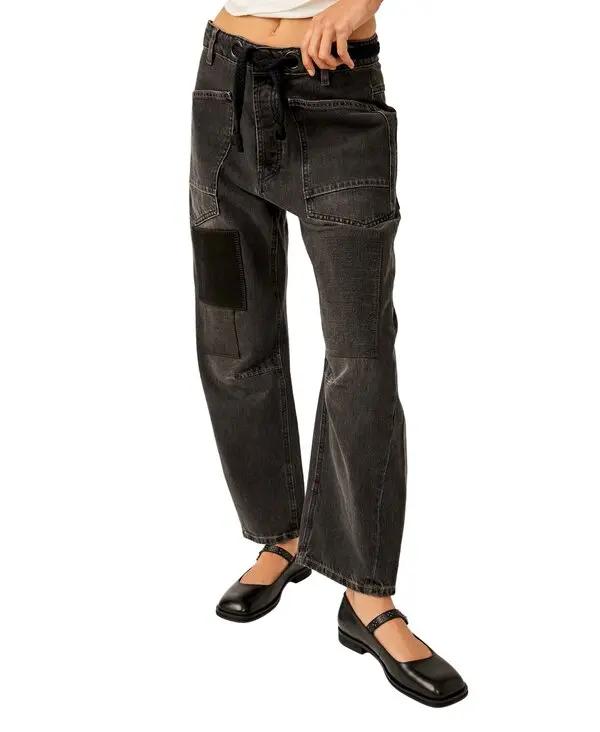 Moxie Low Slung Washed Patchwork Drawstring Jeans