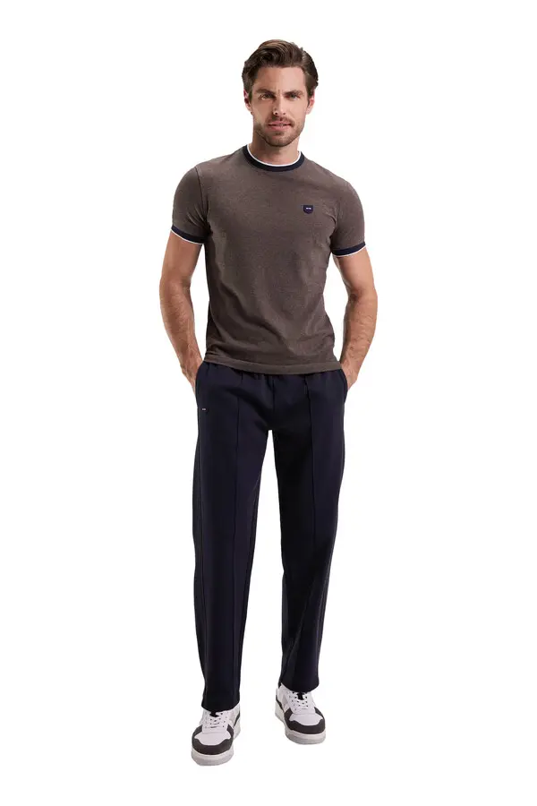 Brushed Fleece Joggeres with Piping and Straight Fit Front Pleats