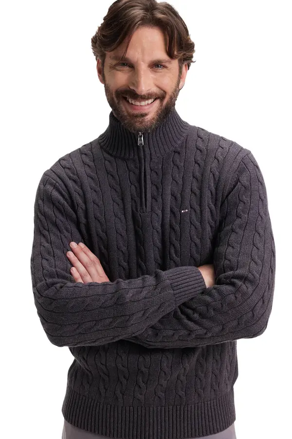 Straight Fit High Neck Embroidered Sweater