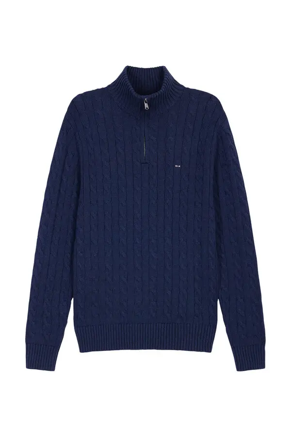 Straight Fit High Neck Embroidered Sweater