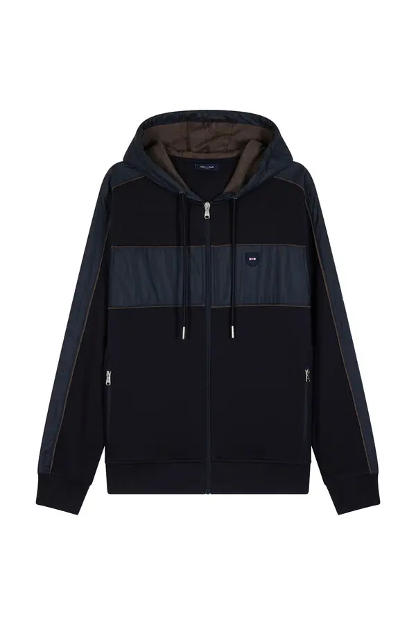 Fleece and Nylon Zip-up Hooded Sweatshirt